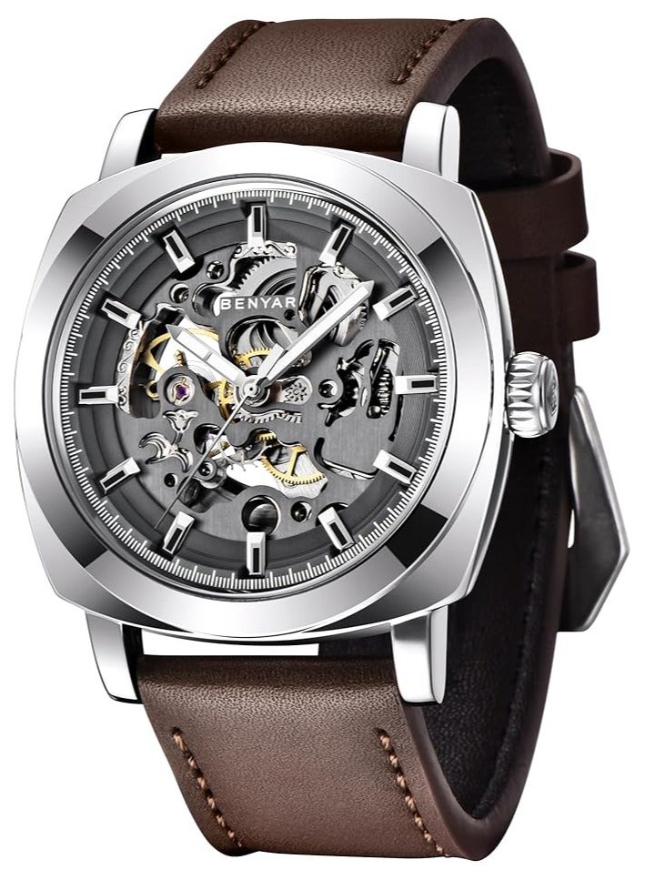BENYAR Automatic Men’s Skeleton Watch with Genuine Leather Strap  Mechanical Movement  30M Waterproof Wrist Watch with Luminous Hands BY5121 - Image 1